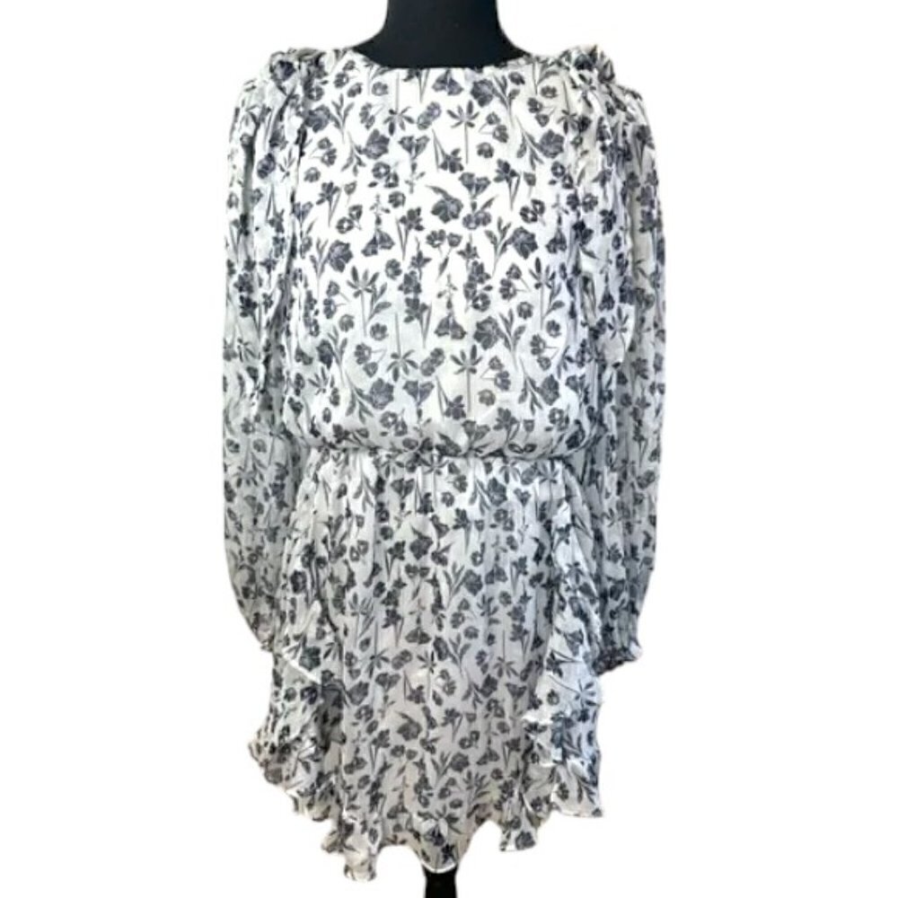 Saints + Secrets White & Black Floral Ruffle Boho Women’s Dress Size Medium